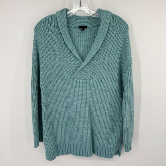 Talbots Womens Knit Sweater Shawl Collar size Medium teal Wool Blend - Picture 6 of 12